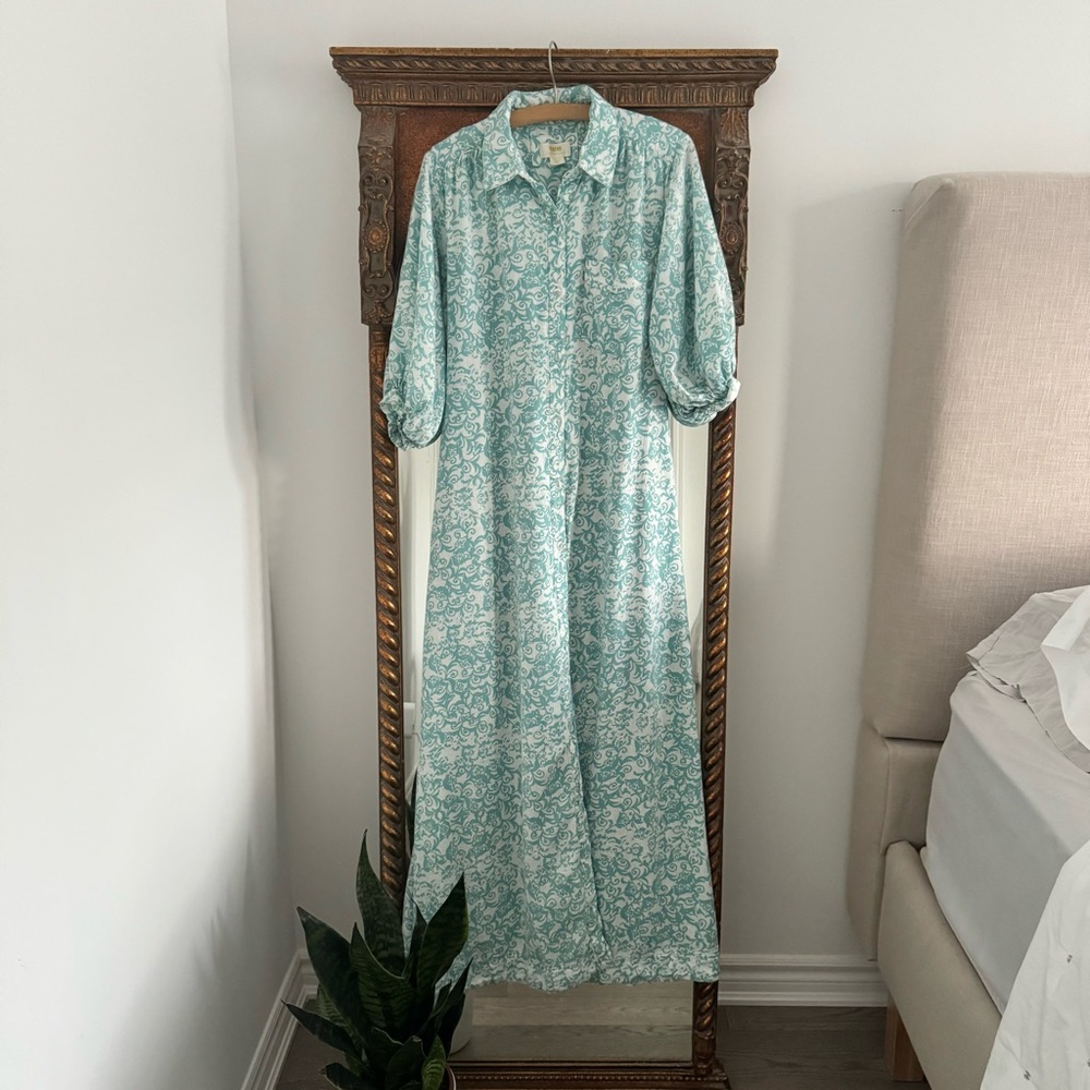 Anthropologie The Irene Linen Shirt Dress by Maeve Size M in Sky Blue